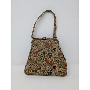 Antique Tapestry evening purse Primitive Red Green Beige Gold Tone Estate Sale